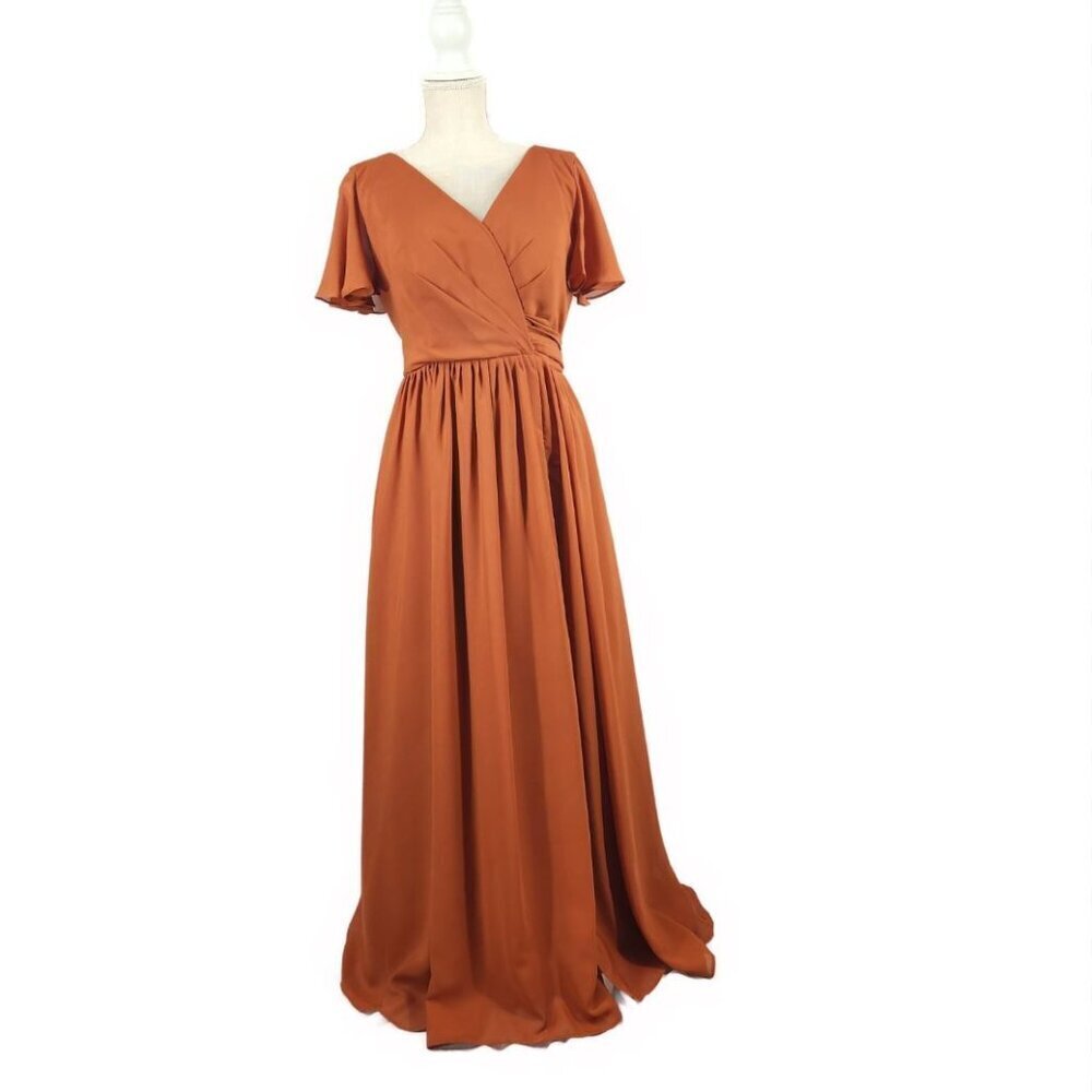 Lavetir Formal Dress Size 8 Long Prom Bridesmaid  Burnt Orange Lace Up Tie Waist